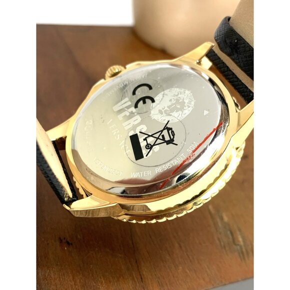 Versus by Versace Women\'s Watch VSPLM2521 Black Dial Gold Case Leather Band 40mm